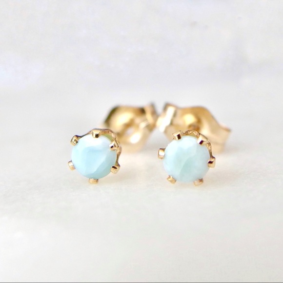 3mm blue larimar stud earrings 14k GF - Picture 6 of 9